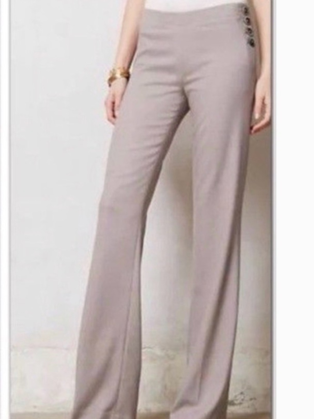 Anthropologie Elevenses Brighton Grey Side Button Midrise Trouser Pant NWOT SZ 4